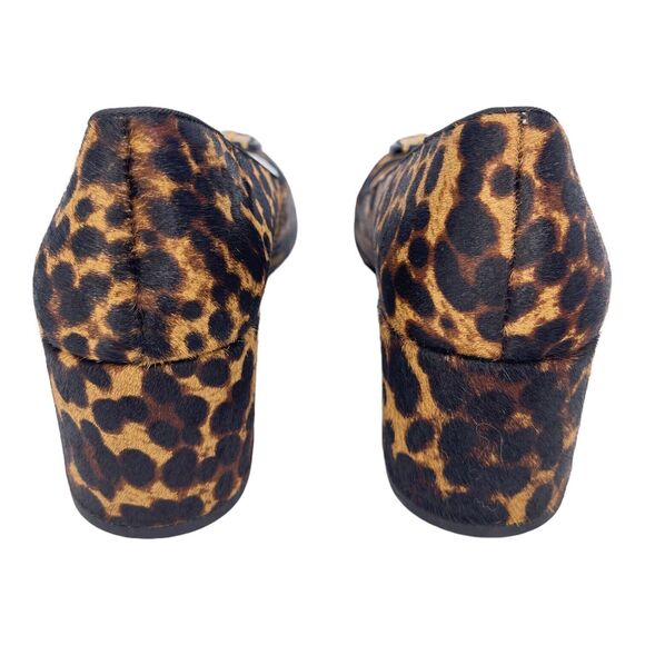 Tory Burch 55mm Multi Logo Leopard Pumps Brown Calf Hair Block Heel Size 8 - Picture 5 of 8